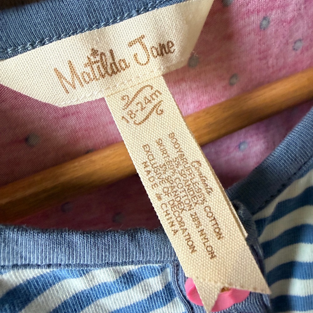 Matilda Jane Little Sweetie Dress 18-24M Pink Blue Mixed Print Ruffle Tea Party - Picture 2 of 6
